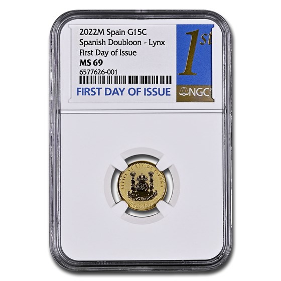 2022-M Spain 1/10 oz Gold Lynx Doubloon PF-69 NGC (FDI) 2022-M Spain 1/10 oz Gold Lynx Doubloon PF-69 NGC (FDI)