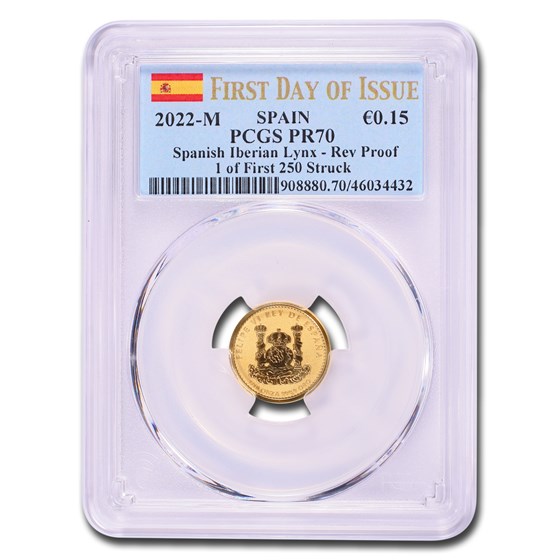 2022-M Spain 1/10 oz Gold Lynx Doubloon PR-70 PCGS (First 250) 2022-M Spain 1/10 oz Gold Lynx Doubloon PR-70 PCGS (First 250)