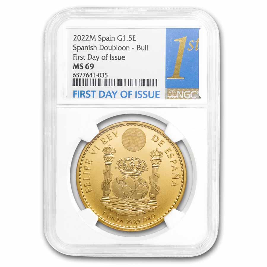 Buy 2022-M Spain 1 oz Gold Bull Doubloon MS-69 NGC (FDI) | APMEX