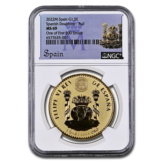 2022-M Spain 1 oz Gold Bull Doubloon MS-69 NGC (First 200) 2022-M Spain 1 oz Gold Bull Doubloon MS-69 NGC (First 200)