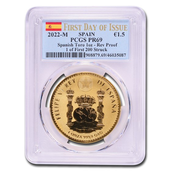 2022-M Spain 1 oz Gold Bull Doubloon PR-69 PCGS (First 200) 2022-M Spain 1 oz Gold Bull Doubloon PR-69 PCGS (First 200)