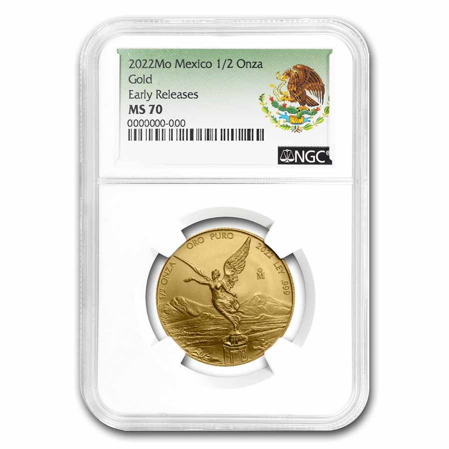 2022 Mexico 1/2 oz Gold Libertad MS-70 NGC (ER, Coat of Arms)