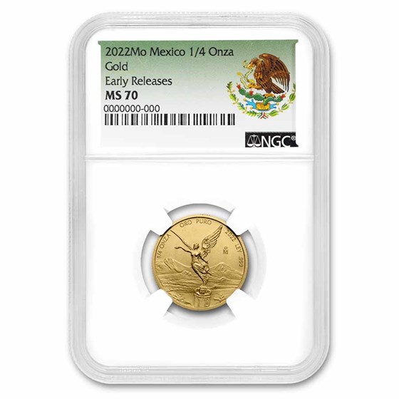 2022 Mexico 1/4 oz Gold Libertad MS-70 NGC (ER, Coat of Arms)
