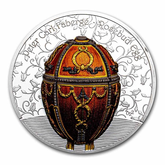 2022 Mongolia 2 oz Silver Peter Carl Faberge Egg; Rosebud Egg