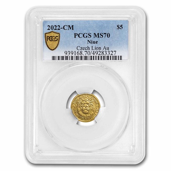 2022 Niue 1/25 oz Gold Czech Lion MS-70 PCGS 2022 Niue 1/25 oz Gold Czech Lion MS-70 PCGS