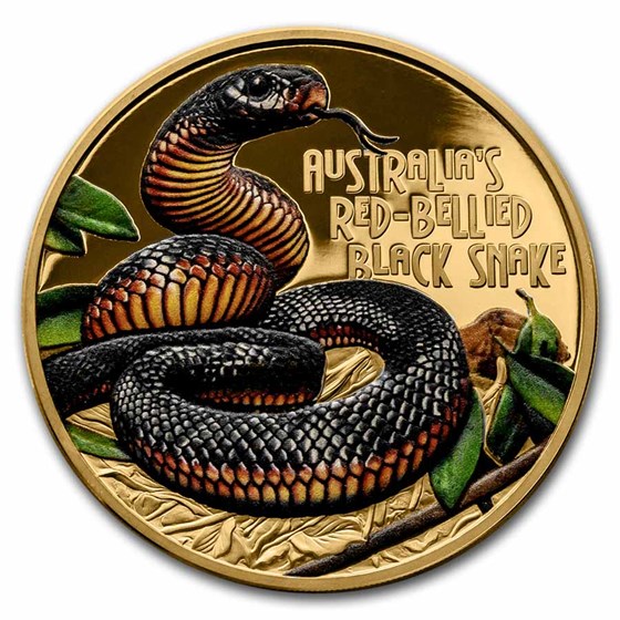 2022 Niue 1 oz Pf Gold Red-Bellied Black Snake Deadly & Dangerous