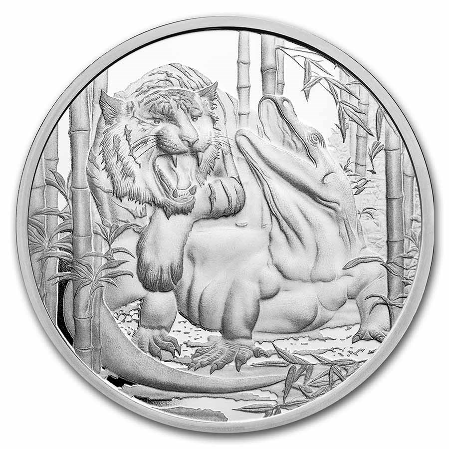 2022 Niue 1 oz Silver Apex Predators: Komodo Dragon vs Tiger BU