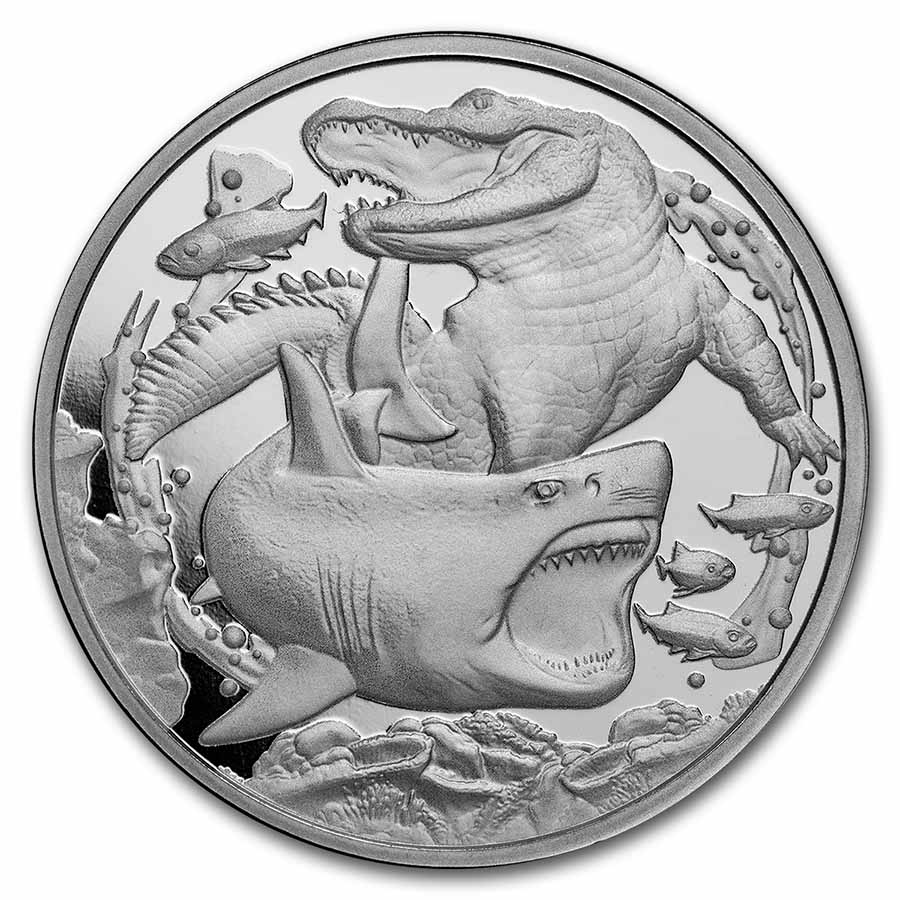 Niue 1 dollari 2022 Apex Predators St/Bu * 4. Crocodile vs Shark 1 OZ ARGENTO AG 