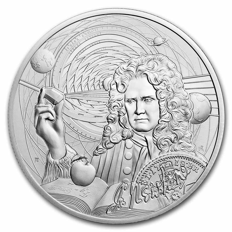 2022 Ниуэ 1 унция Серебряные иконы вдохновения: Исаак Ньютон, BU