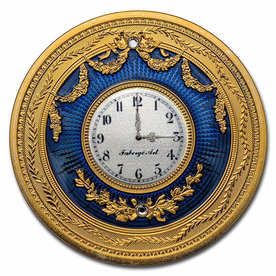 2022 Niue 1 oz Silver Proof Fabergé Blue Table Clock