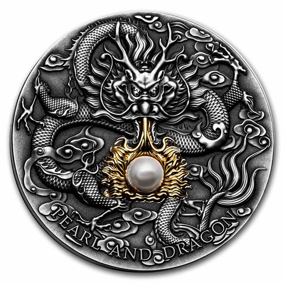 2022 Niue 2 oz Silver Antique Divine Pearls: Pearl and Dragon 2022 Niue 2 oz Silver Antique Divine Pearls: Pearl and Dragon