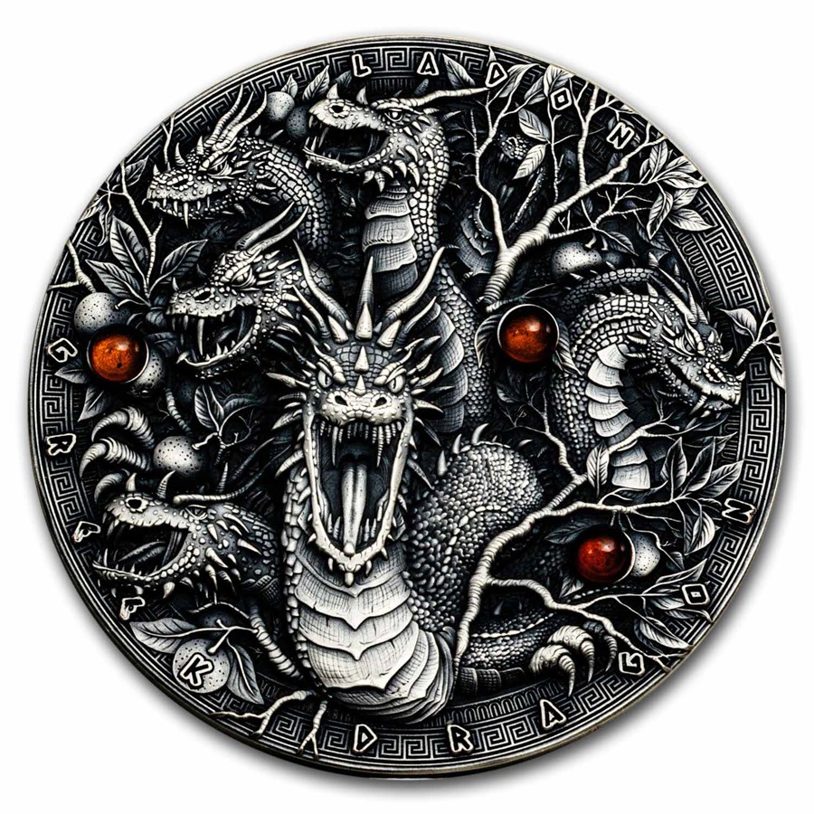 2022 Niue 2 oz Silver Antique Dragons (Greek Dragon - Ladon)