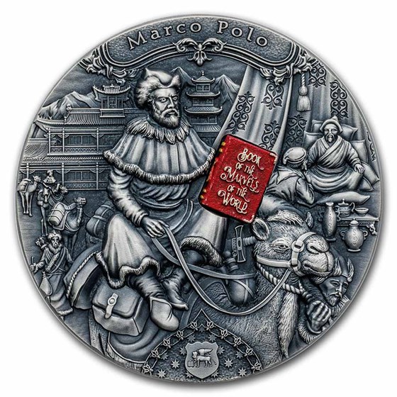 2022 Niue 2 oz Silver Antique Famous Explorers: Marco Polo 2022 Niue 2 oz Silver Antique Famous Explorers: Marco Polo