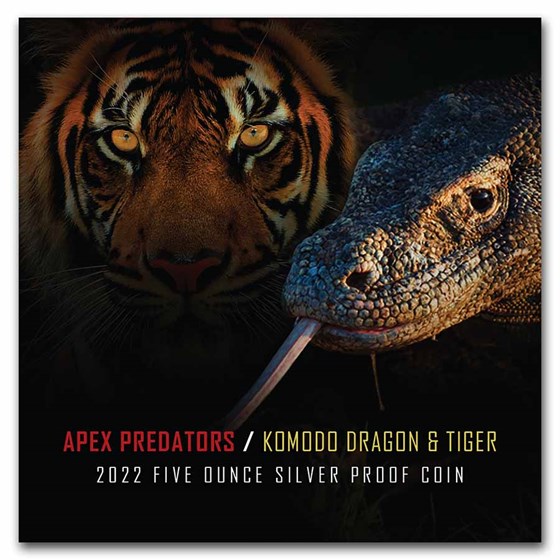 Buy 2022 Niue 5 oz Silver Apex Predators: Komodo Dragon vs Tiger | APMEX