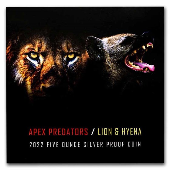 2022 Niue 5 oz Silver Apex Predators: Lion vs Hyenas (Abrasion)