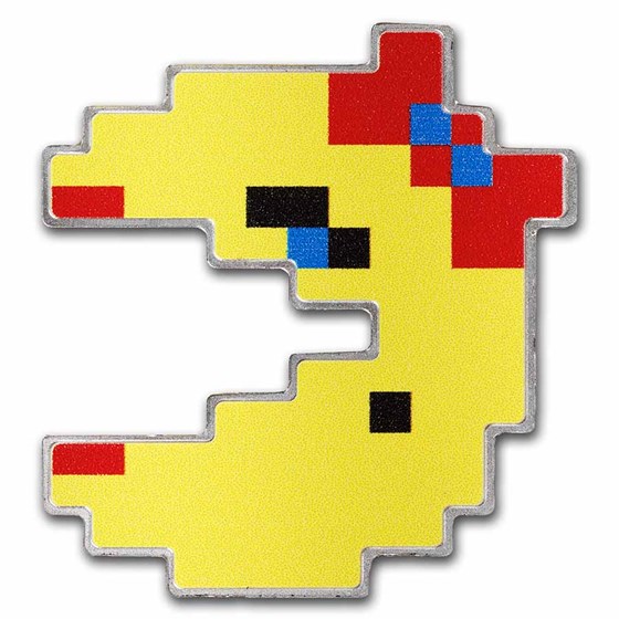 2022 Niue Colorized 1 oz Silver $2 Ms.PAC-MAN™ Shaped Coin