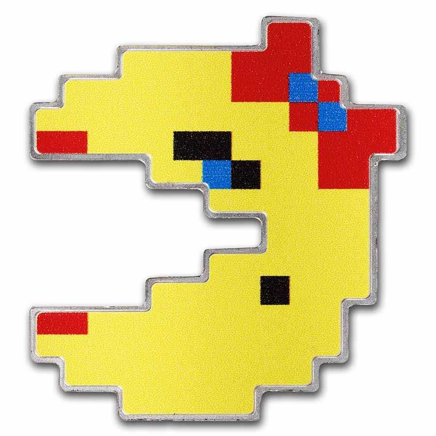 2022 Niue Colorized 1 oz Silver $2 Ms.PAC-MAN™ Shaped Coin