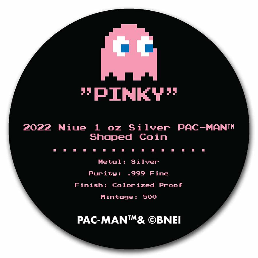 2022 ニウエ パックマン ゴースト 1oz 銀貨 形状 APMEX 未開封 Buy 1 oz Silver PAC-MAN GHOST PINKY Coin Colorized | APMEX