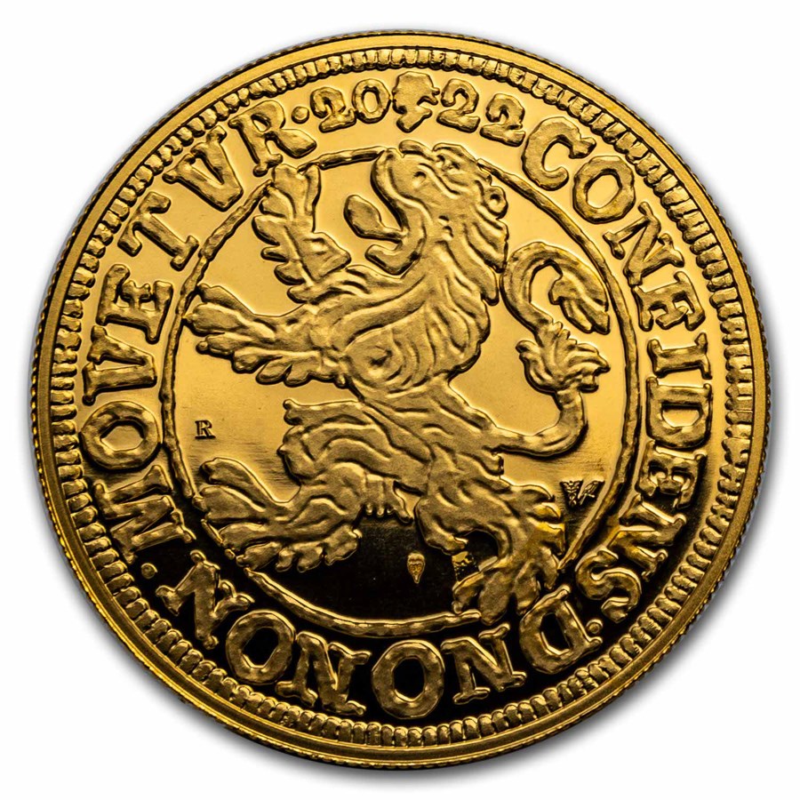 2022 NL 1 oz Gold Proof Lion Dollar (w/ Crocodile Leather Box)