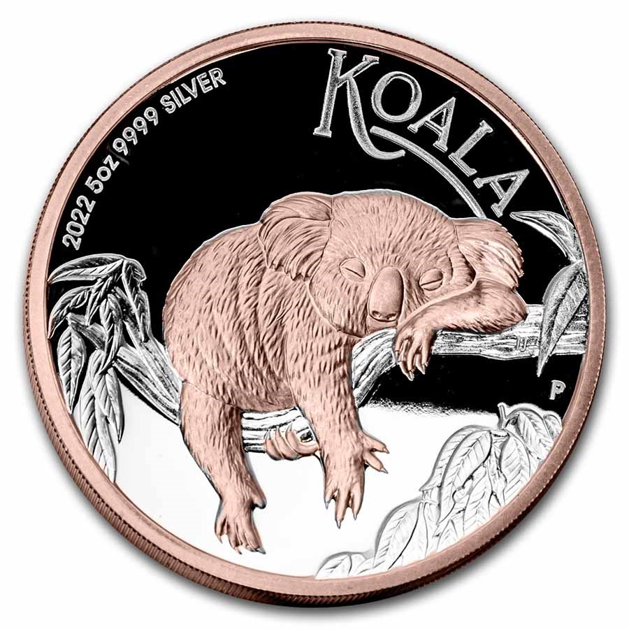 2022-P Australia 5 oz Silver Gilded Koala Proof (High Relief)
