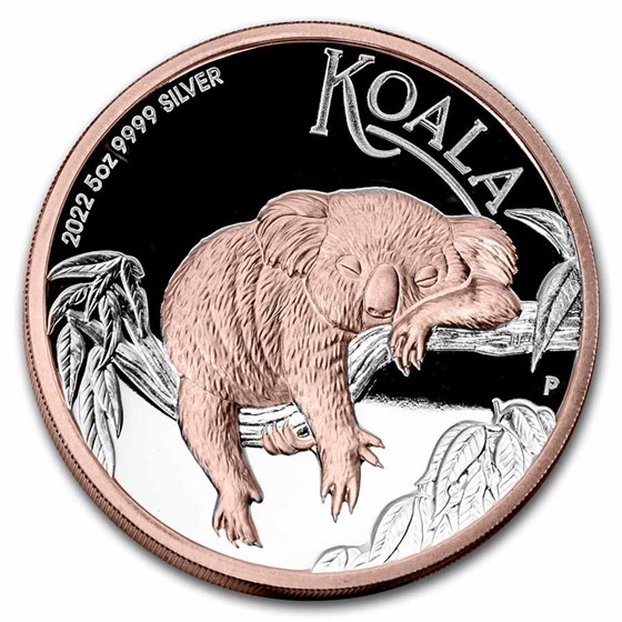 2022-P Australia 5 oz Silver Gilded Koala Proof (High Relief) 2022-P Australia 5 oz Silver Gilded Koala Proof (High Relief)