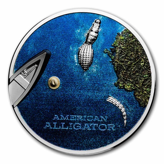 2022 Palau 1 oz Silver $5 American Alligator Ultra High Relief