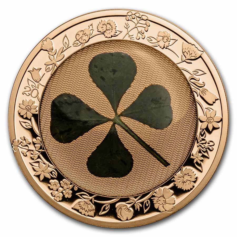 4 LEAF CLOVER Ounce of Luck St Patrick's Day Silver Proof Coin $5 2020 Palau 