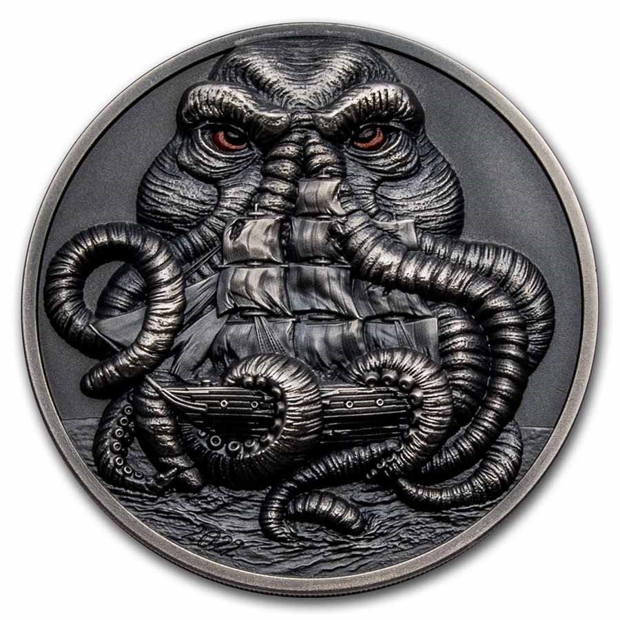 2022 Palau 3 oz Silver Antique Howard Phillips Lovecraft: Cthulhu