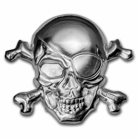 2022 PAMP 5 oz Silver $5 Treasure Island Skull Coin