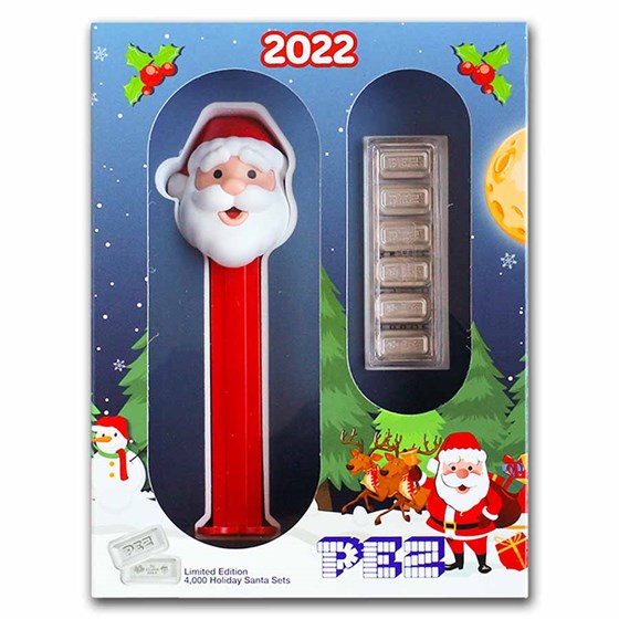 2022 PEZ® Gift Set w/Santa Dispenser & 6x 5g Silver Wafers 2022 PEZ® Gift Set w/Santa Dispenser & 6x 5g Silver Wafers