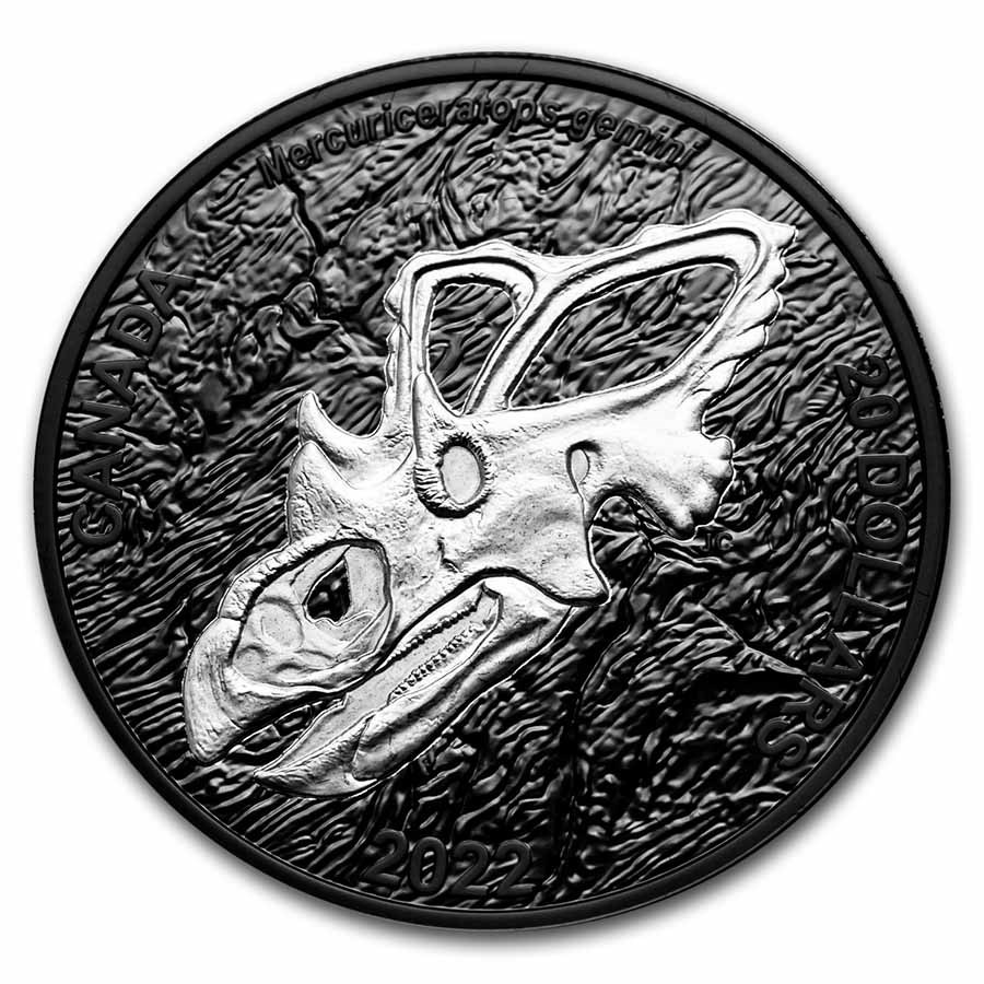 2022 RCM 1 oz Ag $20 Discovering Dinosaurs: Mercury's Horned Face