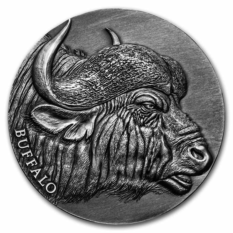 2022 Republic of Cameroon 2 oz Silver Antique African Buffalo