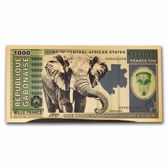 2022 Republic of Gabon 1/1000 oz Gold Elephant Foil Note