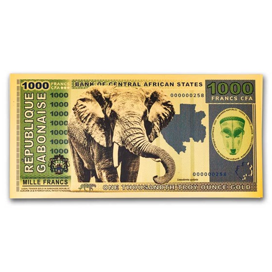 2022 Republic of Gabon 1/1000 oz Gold Elephant Foil Note 2022 Republic of Gabon 1/1000 oz Gold Elephant Foil Note