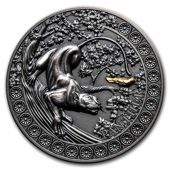 2022 Republic of Ghana 50 gram Silver Antique Panther 2022 Republic of Ghana 50 gram Silver Antique Panther