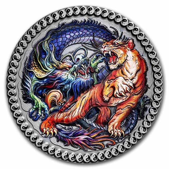 2022 Republic of Ghana 50 gram Silver Tiger and Dragon 2022 Republic of Ghana 50 gram Silver Tiger and Dragon