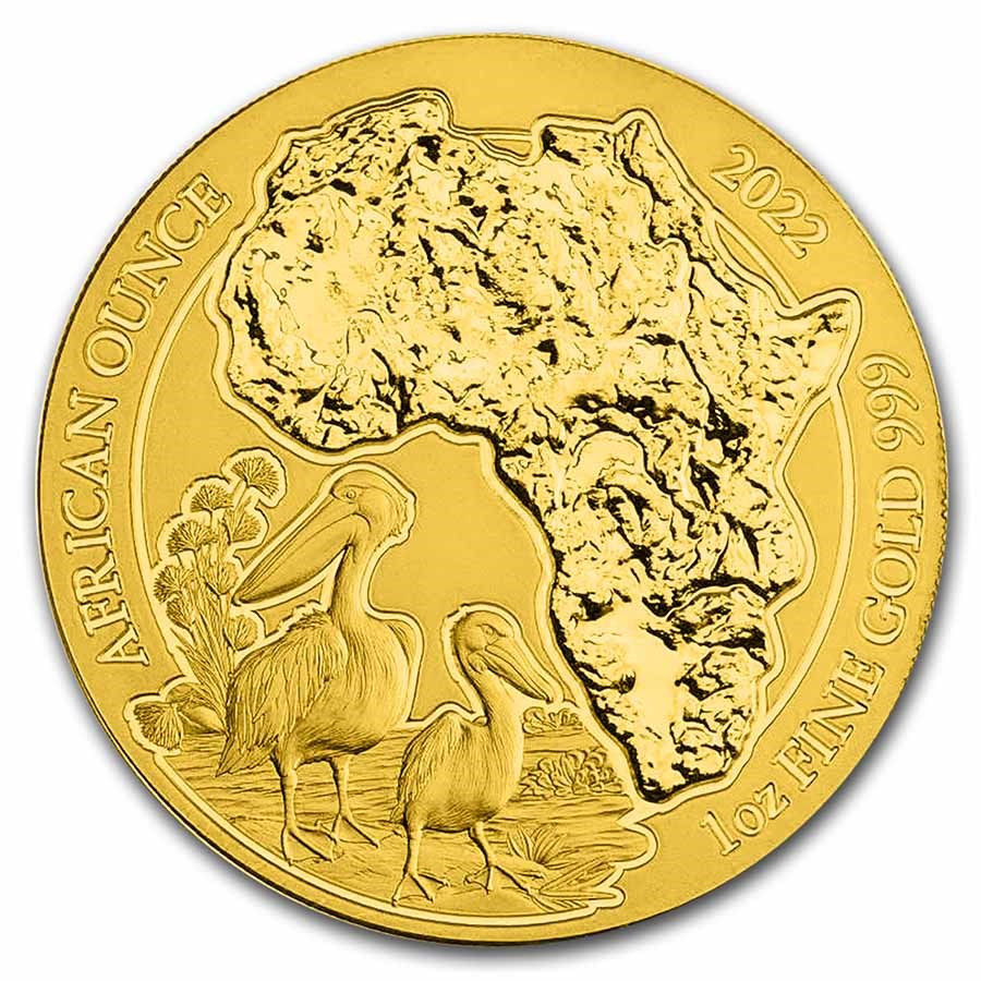 2022 Rwanda 1 oz Gold African Pelican BU