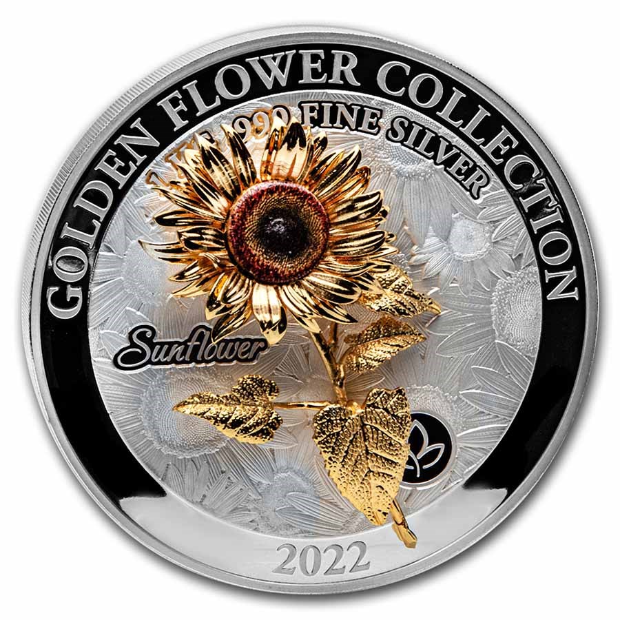 2022 Samoa 1 kilo Silver Golden Flower Collection: Sunflower