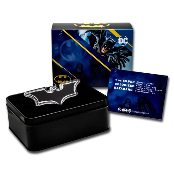 2022 Samoa 1 oz Silver Batman Batarang Colorized Shaped Coin BU 2022 Samoa 1 oz Silver Batman Batarang Colorized Shaped Coin BU