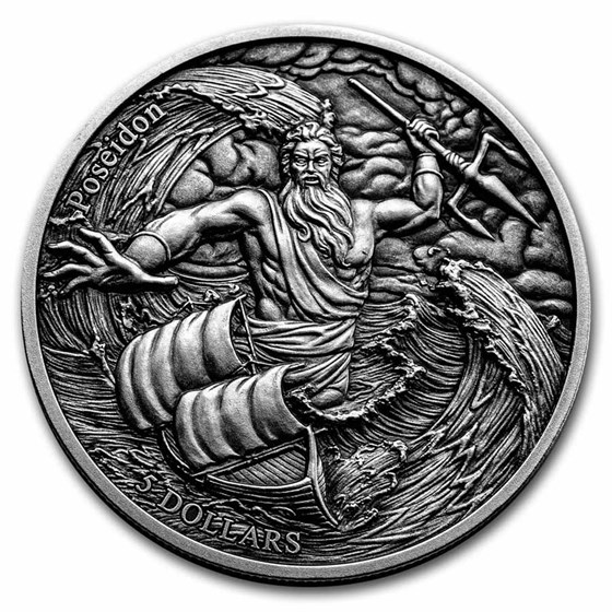2022 Samoa 2 oz Silver Antique Poseidon vs Pisces