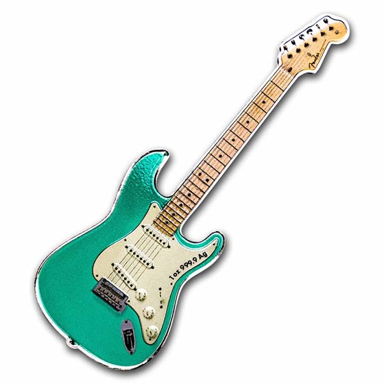 2022 SI 1 oz Proof Silver Fender® Surf Green Stratocaster 2022 SI 1 oz Proof Silver Fender® Surf Green Stratocaster