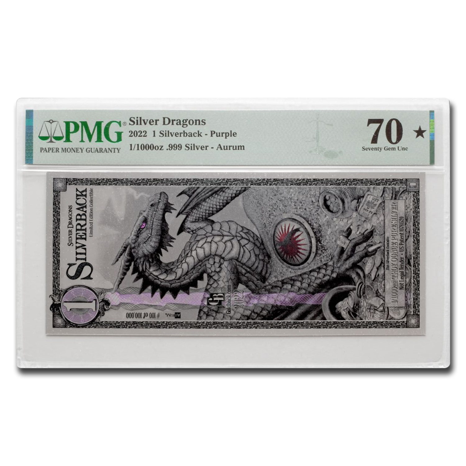 Buy 2022 Silverbacks Silver Dragons Silver Note MS-70* PMG