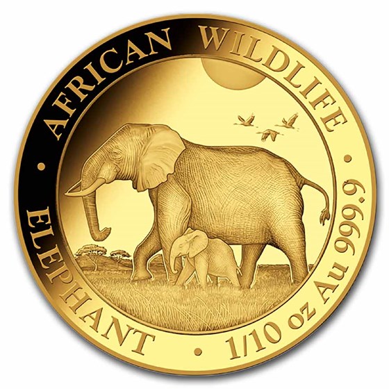 2022 Somalia 1/10 oz Gold African Elephant BU