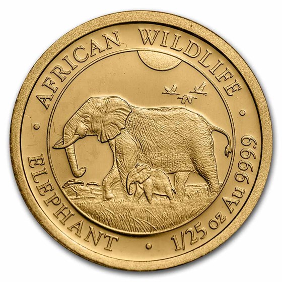 2022 Somalia 1/25 oz Gold African Elephant BU