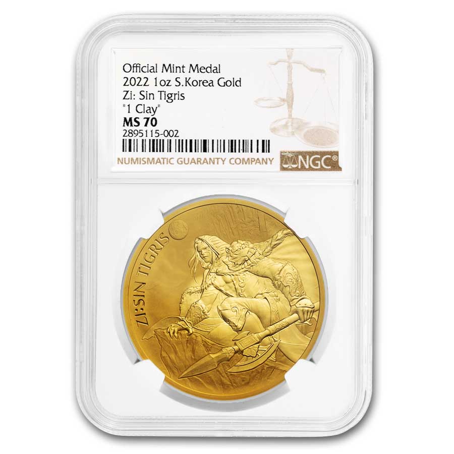 2022 South Korea 1 oz Gold ZI:SIN Tigris MS-70 NGC