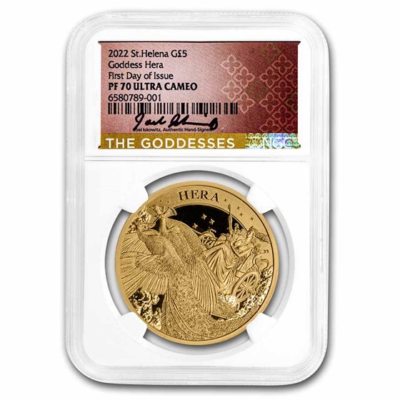 2022 St. Helena 1 oz Gold Hera and the Peacock PR-70 (FDI) 2022 St. Helena 1 oz Gold Hera and the Peacock PR-70 (FDI)