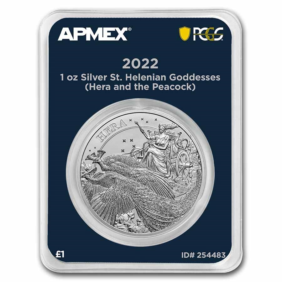 2022 St. Helena 1 oz Silver Hera and the Peacock (MDP® + PCGS)