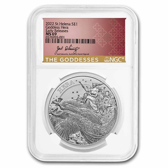 2022 St. Helena 1 oz Silver Hera and the Peacock MS-69 NGC (ER)
