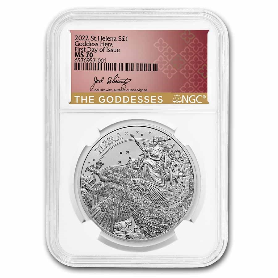 2022 St. Helena 1 oz Silver Hera and the Peacock MS-70 NGC (FDI)