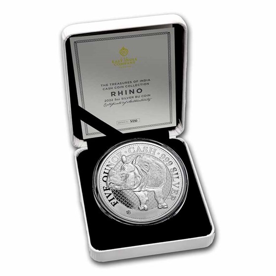 2022 St. Helena 5 oz Silver £5 Cash Series: Rhino (COA #5 w/ Box) 2022 St. Helena 5 oz Silver £5 Cash Series: Rhino (COA #5 w/ Box)